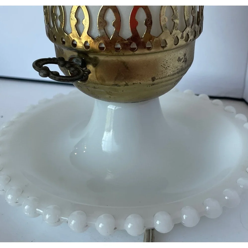 Vintage Hobnail Milk Glass Hurricane Lamp Frosted Chimney Brass Crown Gallery